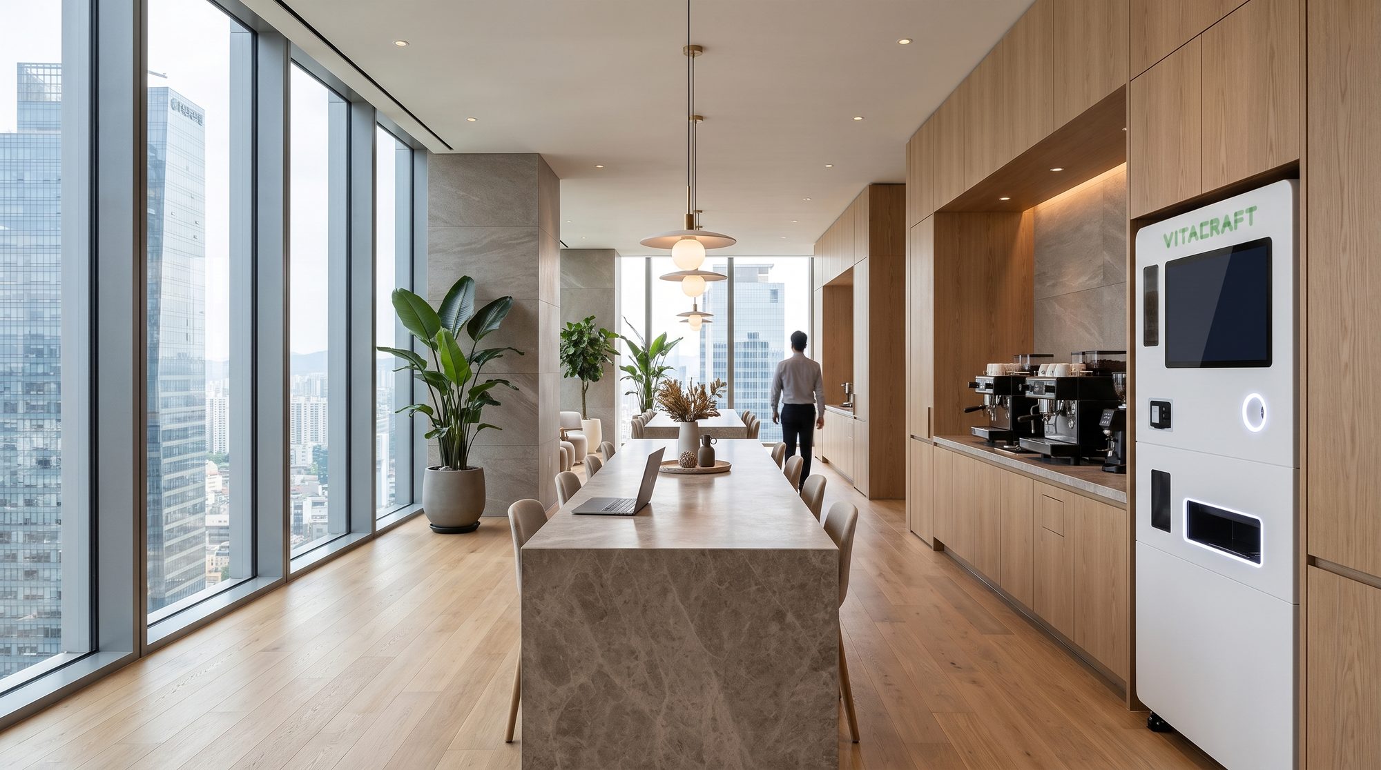 도심 오피스 라운지 커피바 옆의 비타크래프트